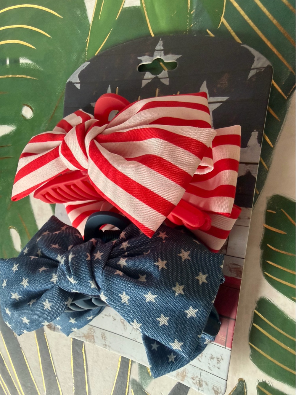 Patriotic Bow Hair Claw Clip Set Red White Blue Stars Stripes - Picture 2 of 6